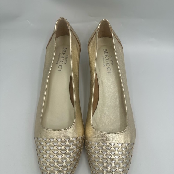 Sesto Meucci Womens  Gold Woven Leather Slip on Comfort Shoes Size 8M - Picture 4 of 11